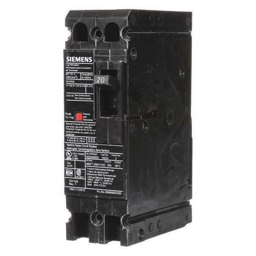 SIEMENS Molded Case Circuit Breaker, HED4 Series 20A, 2 Pole, 480V AC Model HED42B020