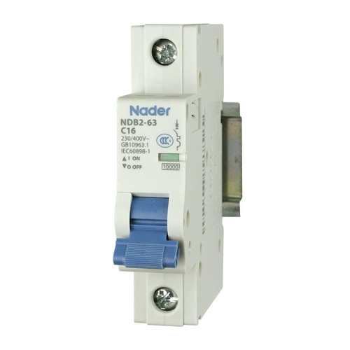 ASI 1 Pole, 16A, 240V AC, 60V DC, Trip Curve: C, DIN Rail Mount-Miniature Circuit Breaker, 18mm Width Model NDB2-63C16-1