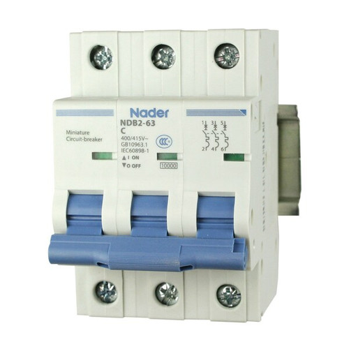 ASI 3 Pole, 16A, 480V AC, Trip Curve: C, DIN Rail Mount-Miniature Circuit Breaker, 52mm Width, UL1077 Model NDB2-63C16-3