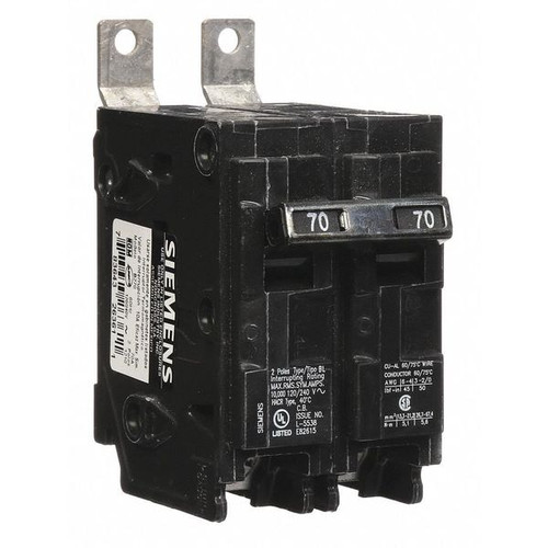 SIEMENS Miniature Circuit Breaker, BL Series 70A, 2 Pole, 120/240V AC Model B270