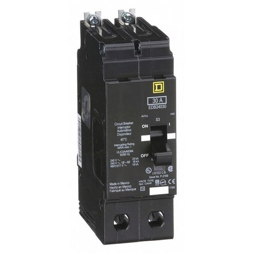 SQUARE D Miniature Circuit Breaker, EDB Series 30A, 2 Pole, 277/480V AC Model EDB24030