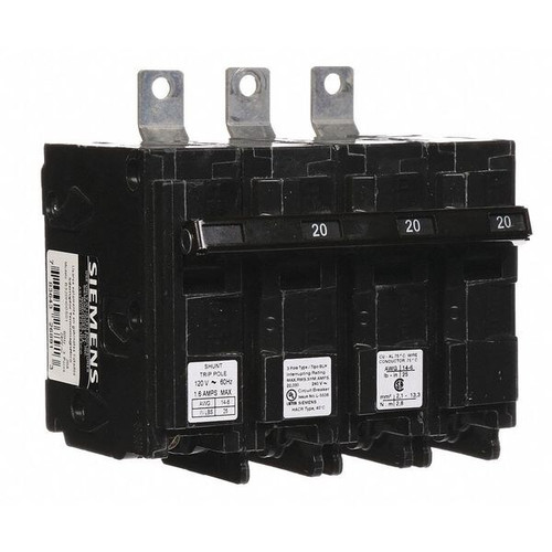 SIEMENS Miniature Circuit Breaker, BL Series 20A, 3 Pole, 120/240V AC Model B320H00S01