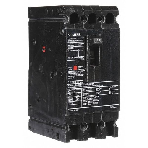 SIEMENS Molded Case Circuit Breaker, HED4 Series 15A, 3 Pole, 480V AC Model HED43B015