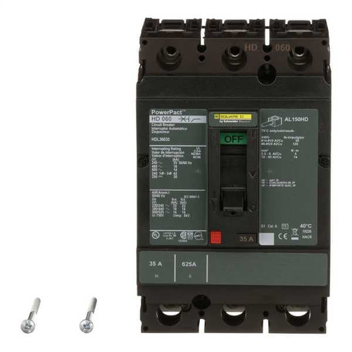 SQUARE D Molded Case Circuit Breaker, HD Series 35A, 3 Pole, 600V AC Model HDL36035