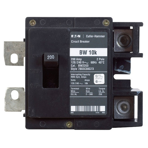 EATON CUTLER-HAMMER Circuit Breaker, BW Series 200A, 2 Pole, 120/240V AC Model BW22OO