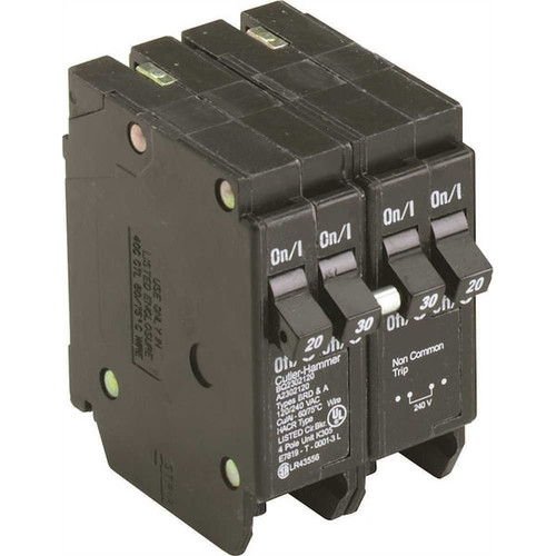 EATON BR 1-30 Amp 2 Pole and 2-20 Amp 1 Pole BQ Independent Trip Quad Circuit Breaker Model BQ2302120