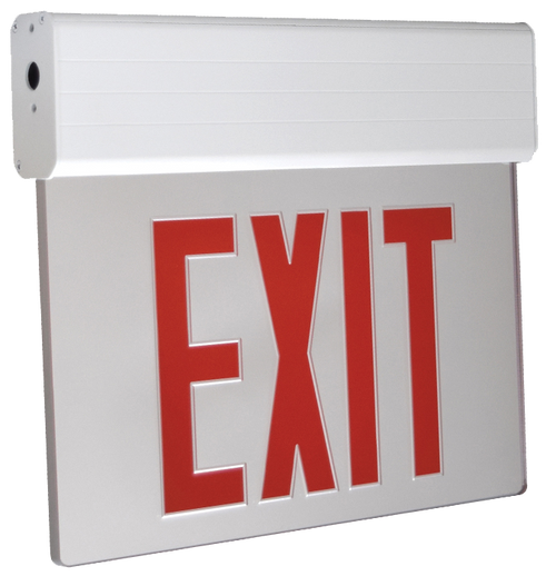 LED Edge Lit Exit Sign- Surface Mount Aluminum Canopy with Clear Panel and Red Lettering - With Battery Back-Up
