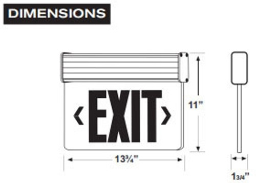 LED Edge Lit Exit Sign- Surface Mount Aluminum Canopy with Clear Panel and Red Lettering - With Battery Back-Up
