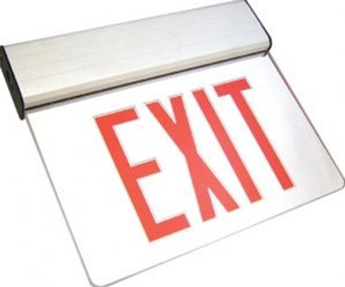 Superior Lighting ELXTEU1-R-C-W-EM - LED Edgelit Exit Sign- Surface Mount White Aluminum Canopy with Clear Panel and Red Lettering - With Battery Back-Up