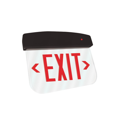 LED Plastic EdgeLit Exit Sign - Black Canopy Surface Mount with Clear Panel and Red Lettering - With Battery Back-Up