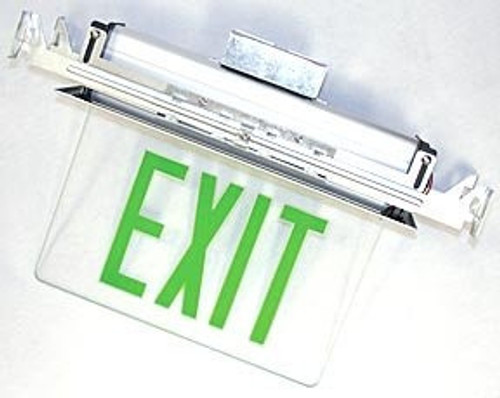 LED EdgeLit Exit Sign Recessed Mount - White Canopy with Clear Panel and Green Lettering