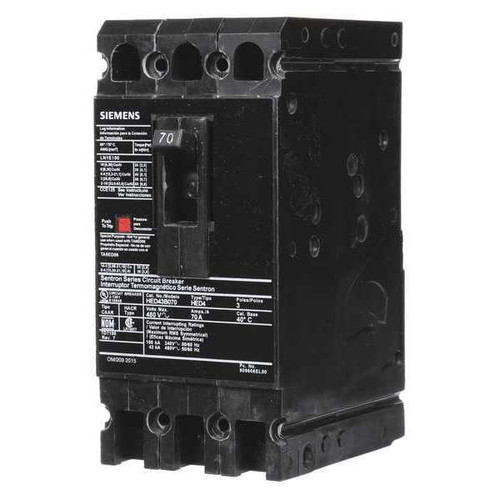 SIEMENS Molded Case Circuit Breaker, HED4 Series 70A, 3 Pole, 480V AC Model HED43B070