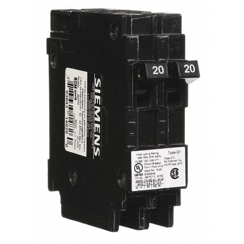 SIEMENS Miniature Circuit Breaker, Q Series 20/20A, 1 Pole, 120/240V AC Model Q2020