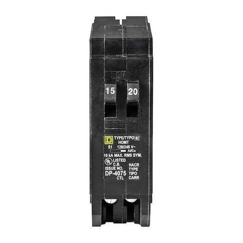 SCHNEIDER ELECTRIC Miniature Circuit Breaker, 15/20A, 1 Pole, 120/240V AC Model HOMT1520CP