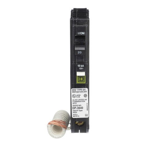 SQUARE D Miniature Circuit Breaker, 20A, 1 Pole, 120/240V AC Model QO120CAFIC