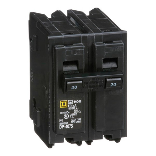 SQUARE D Miniature Circuit Breaker, 20A, 2 Pole, 120/240V AC Model HOM220CP