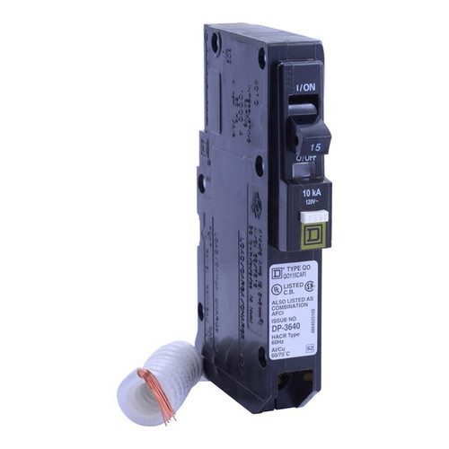 SQUARE D Miniature Circuit Breaker, 15A, 1 Pole, 120/240V AC Model QO115CAFIC