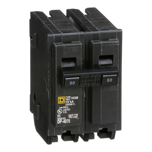 SQUARE D Miniature Circuit Breaker, 50A, 2 Pole, 120/240V AC Model HOM250CP