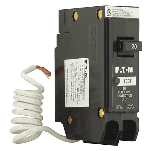 EATON Circuit Breaker, BR Series 20A, 1 Pole, 120/240V AC Model BRN120GF