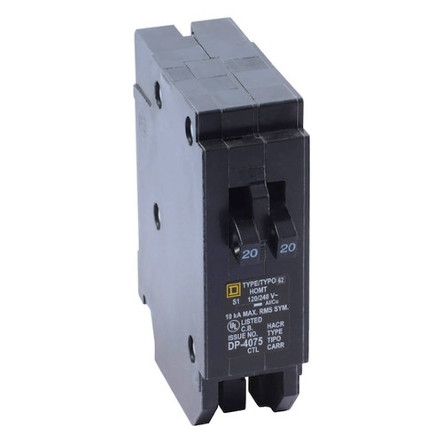 SQUARE D Miniature Circuit Breaker, 20A, 1 Pole, 120/240V AC Model HOMT2020CP