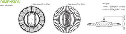 Watt Selectable 410W/328W/246W/164W Round High Bay Light - Max 72,000 Lumens - 5000K Daylight - 120-277V - Black Finish