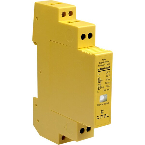 CITEL DIN Rail Data Line Protector, 1-Pair 2 Wire+ Ground, 24V, Visual Indicator, Ul 497B - DLAWS1-24D3