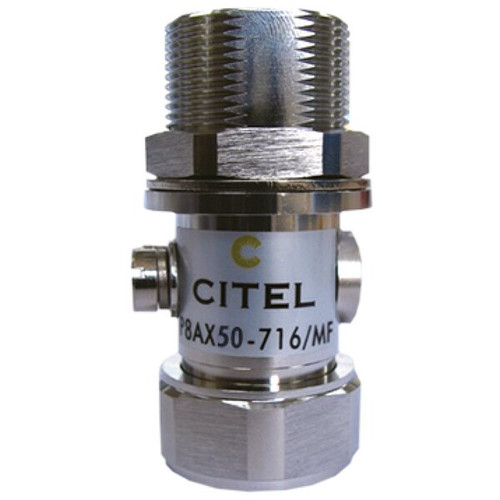 CITEL Outdoor RF Protector, Dc-3.5 Ghz, Dc Pass, 780W, Imax 20Ka, Male-Female 716 Connector - P8AX50-716/MF