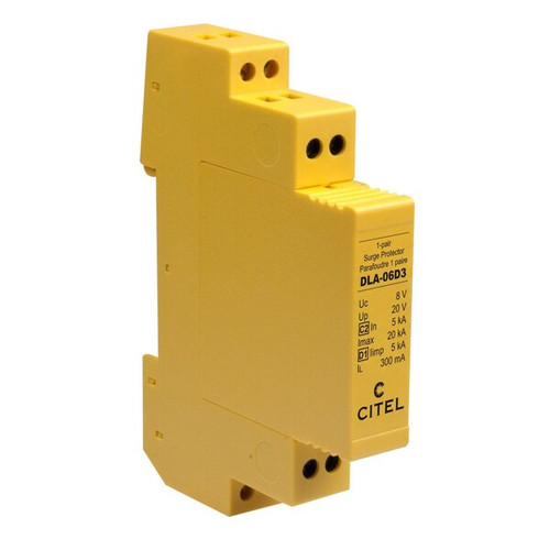 CITEL DIN Rail Data Line Protector, 1-Pair (2 Wire+ Ground), 6V, Ul 497B - DLAW-06D3