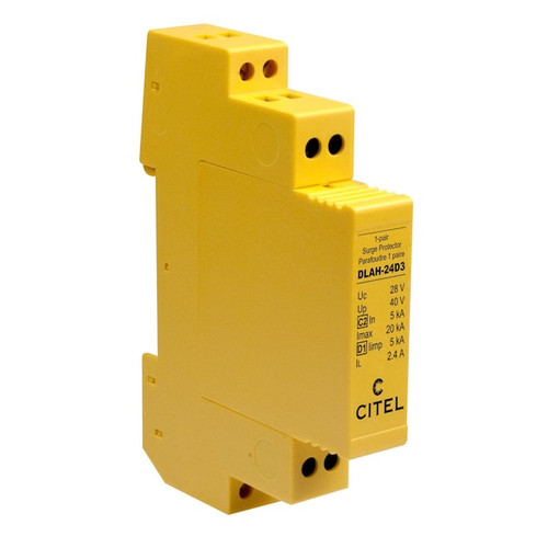 CITEL High Current DIN Rail Data Line Protector, 1-Pair (2 Wire+ Ground), 24V, Ul 497B - DLAH-24D3