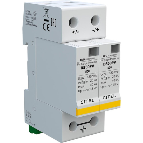 CITEL DIN Rail Pv Dc Protector, 800Vdc, 2W+G, 40Ka, Ul1449 Type 4Ca - DS50PVS-800