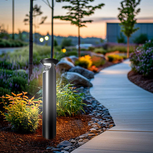 LED Solar Bollard Lights with Remote - Hight 30IN - 3 Watt - 390 Lumens - 4000K Cool White - Anchor Bolts & Plate Included - Black Finish