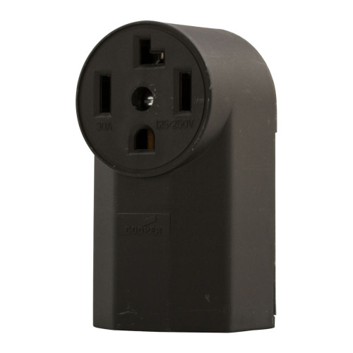 Eaton Power Device Receptacle, #12-4 Awg, 30A, Surface, 125/250V, Back, Black, Nema 14-30R, Three-Pole, Four-Wire, Three-Pole, Four-Wire, Grounding Screw, Glass-Filled Nylon - 1225