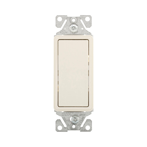 Eaton Standard Grade Decorator Switch, #14-12 Awg, 15A, Flush, 120/277V, Back/Push, Decorator, Light Almond, Motor Control, Fan, Led, Incand, Elv,Mlv,Cfl, Florscnt, Halogen, Three-Way, Thermoplastic Model 7503LA