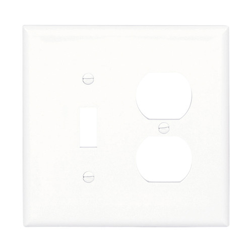 Eaton Combination Wallplate, White, Toggle, Duplex Receptacle Cutout, Polycarbonate, Two-Gang, Mid-Size Model PJ18W