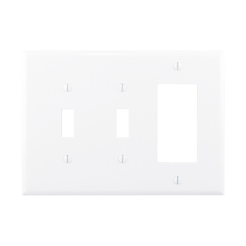 Eaton Combination Wallplate, White, Toggle, Toggle, Decorator Cutout, Polycarbonate, Three-Gang, Mid-Size Model PJ226W