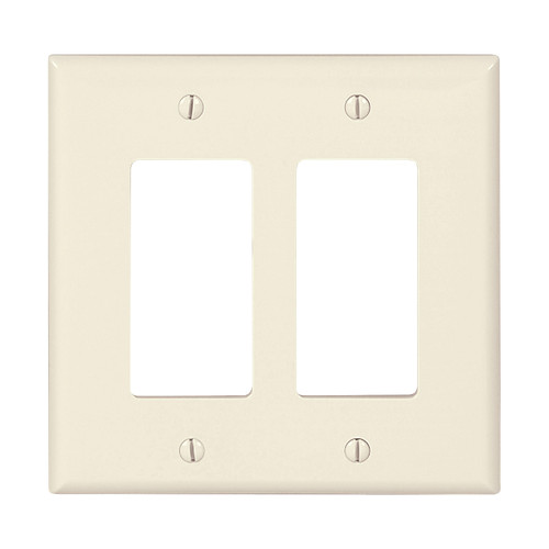 Eaton Decorator / Gfci Wallplate, Lt. Almond, Decorator Cutout, Polycarbonate, Two-Gang, Mid-Size Model PJ262LA