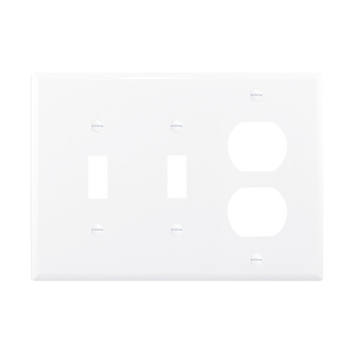 Eaton Combination Wallplate, White, Toggle, Toggle, Duplex Receptacle Cutout, Polycarbonate, Three-Gang, Mid-Size Model PJ28W