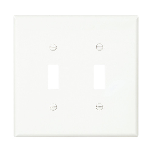 Eaton Toggle Wallplate, White, Toggle Cutout, Polycarbonate, Two-Gang, Mid-Size Model PJ2W