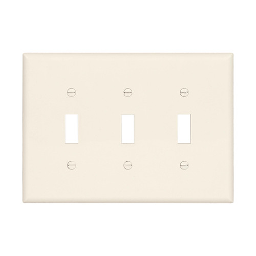 Eaton Toggle Wallplate, Lt. Almond, Toggle Cutout, Polycarbonate, Three-Gang, Mid-Size Model PJ3LA