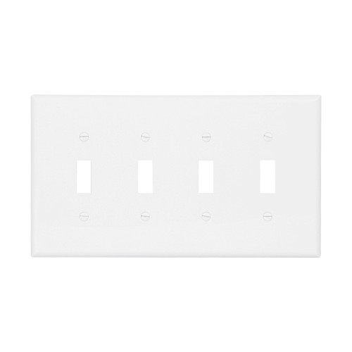 Eaton Toggle Wallplate, White, Toggle Cutout, Polycarbonate, Four-Gang, Mid-Size Model PJ4W