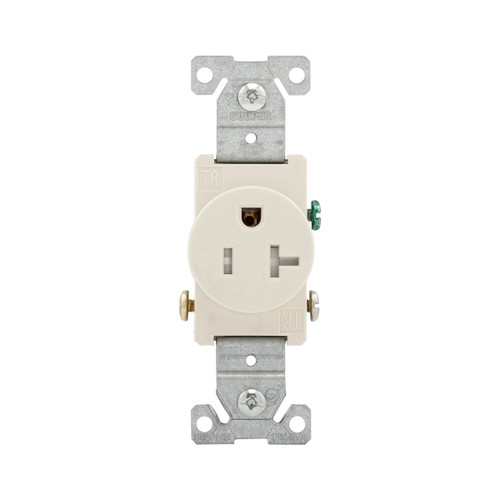 Eaton Commercial Specification Grade Single Receptacle, #14-10 Awg, 20A, Flush, 125V, Side Wire, Lt. Almond, Brass, Impact-Resistant Thermoplastic Face, Pvc Body, 5-20R, Single Screw, Pvc, Ed Box Model TR1877LABXSP