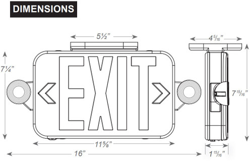 Low Profile All LED Exit & Emergency Combo, Selectable Red/Green, Black Housing - With 90 Minute Battery Back-Up