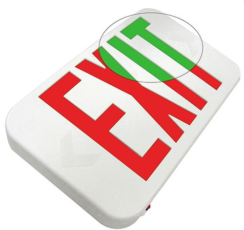 Compact White Plastic LED Exit Sign With Selectable Red/Green Lettering - With Battery