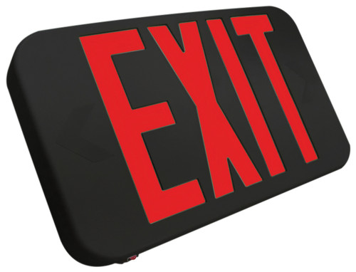 Compact Black Plastic LED Exit Sign With Selectable Red/Green Lettering - With Battery