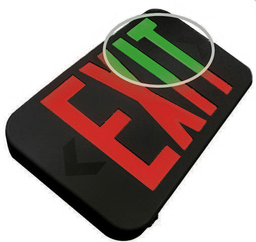 Compact Black Plastic LED Exit Sign With Selectable Red/Green Lettering - With Battery