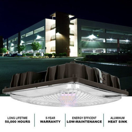 LED Round Garage Canopy Light with Up-Light  -  Wattage Selectable 100W/75W/50W/30W - Color Selectable 30K/40K/50K - 120-277V - White Finish