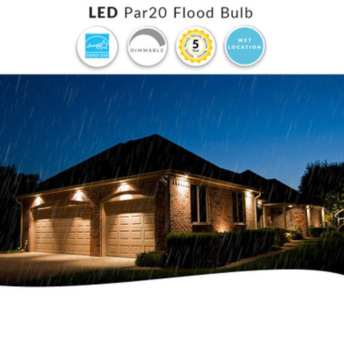 Wet Location LED PAR20 Bulb - 6.5 Watt - 520 Lumens - 3000K Soft White - 40 Deg Beam - E26 Medium Base - 120V - Dimmable