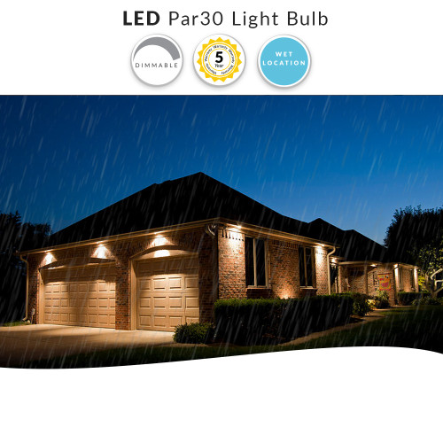 Wet Location LED PAR30 Bulb - 12.5 Watt - 1000 Lumens - 5000K Daylight - 40 Deg Beam - E26 Medium Base - 120V - Dimmable