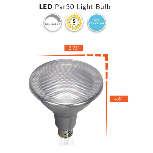 Wet Location LED PAR30 Bulb - 12.5 Watt - 1000 Lumens - 3000K Soft White - 60 Deg Beam - E26 Medium Base - 120V - Dimmable
