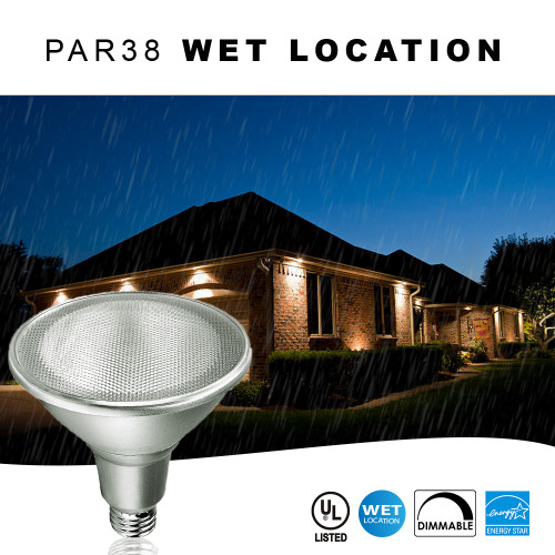 Wet Location LED PAR38 Bulb - 15 Watt - 1200 Lumens - 5000K Daylight - 60 Deg Beam - E26 Medium Base - 120V - Dimmable